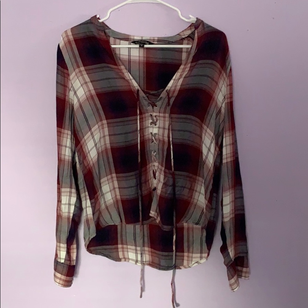 Express Lace up flannel top
